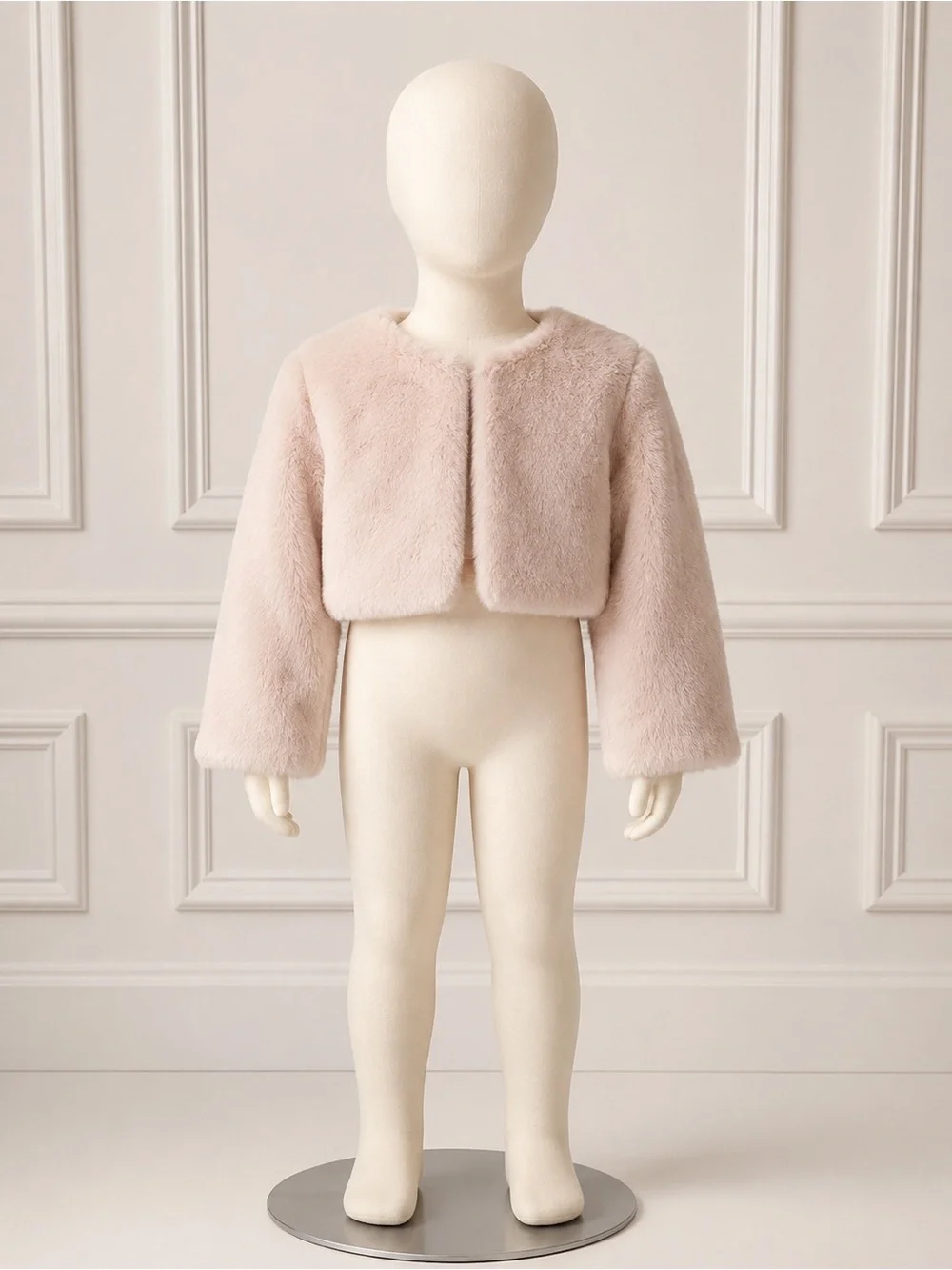 🎀Girls Soft Beige Faux Fur Cropped Shrug Jacket🎀